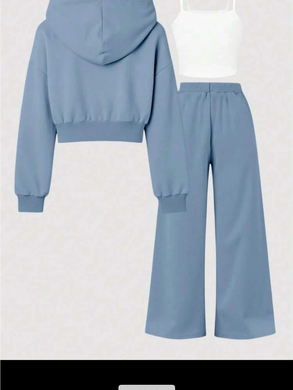 SHEIN Light Blue Cropped Hoodie & Wide-Leg Pants Set with White Tank